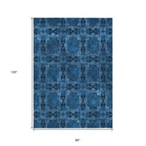 8' X 10' Navy and Gray Floral Medallion Washable Non Skid Indoor Outdoor Area Rug